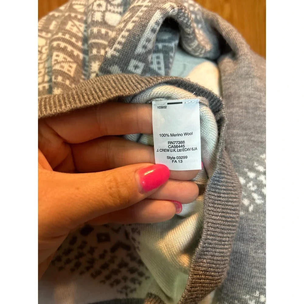 J. Crew Merino Wool Intarsia Medallion‎ Sweater Grey White Sz XS Pullover